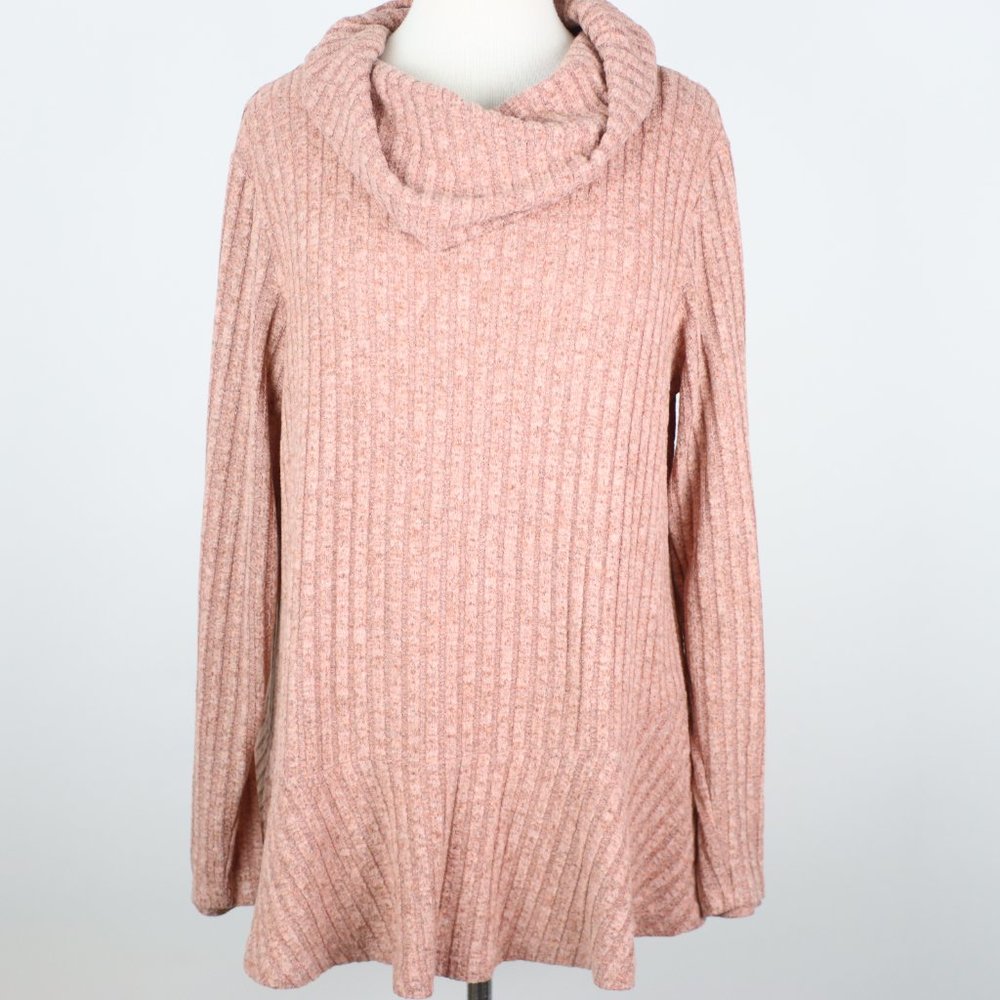KORI America Womens Medium Ribbed Cowl Neck Knit Top